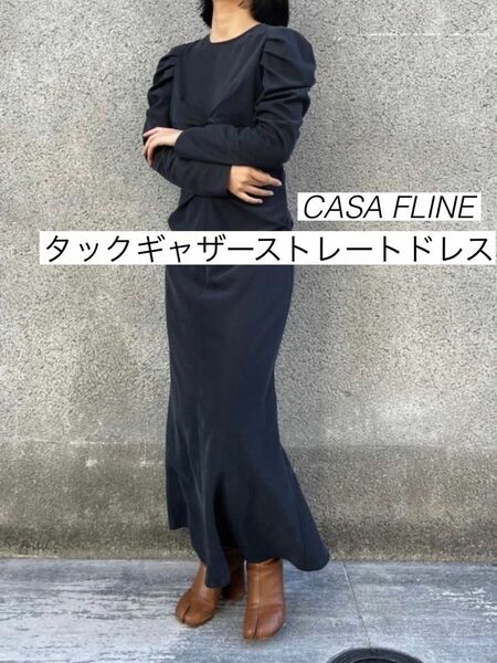 CASA FLINE タックギャザーストレートドレス