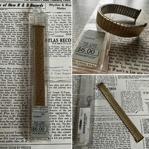 Vintage wristwatch belt .. Hamilton antique dead stock watch flexible wristband 50s rockabilly 60s expansion gold 
