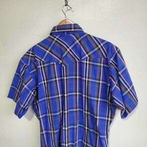 232◆ラングラー Wrangler 半袖 ウエスタンシャツ sizeL チェック柄 青ベース vintage 中古 USED アメカジの画像5