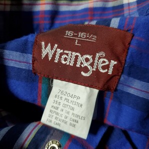 232◆ラングラー Wrangler 半袖 ウエスタンシャツ sizeL チェック柄 青ベース vintage 中古 USED アメカジの画像7