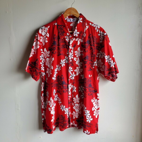 659◆taaroa コットン アロハシャツ sizeXL 赤 レッド 柄シャツ USED ビッグサイズ オーバーサイズ キングサイズ