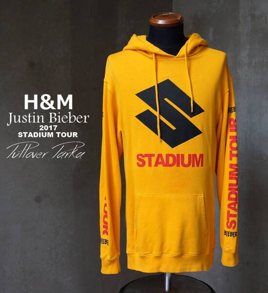 H&M ジャスティンビーバー Justin Bieber 2017 STADIUM TOUR 山吹色 プルオーバー フーディ パーカー S M相当