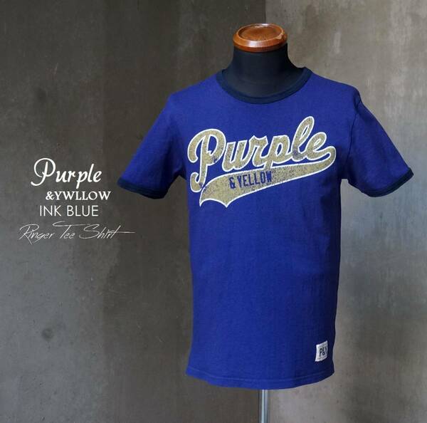 パープル＆イエロー Purple&Yellow 紺青 インクブルー × 黒 リンガー Tシャツ S