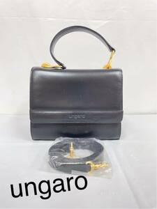 [used] beautiful goods /ungaro Ungaro / handbag 2way / leather bag / Mini bag / outing for / Gold metal fittings / black / original leather / Mini Boston 