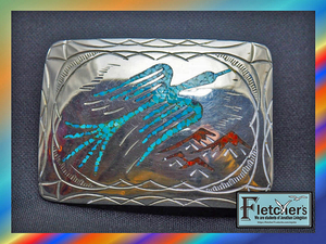  wonderful dead stock! Indian jewelry Navajo author NAKAI belt buckle crash turquoise & coral silver west coastal area manner f11