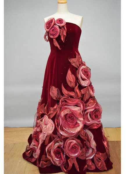 ATELIER E&M 大輪の薔薇 バラモチーフでエレガント ベルベットで壮麗 ワインレッド お色直し 二次会 演奏会 舞台 発表会 コスプレ オペラ