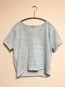 水色　トップス　春　夏　秋　半袖ニット　Vネック　スタイルアップ　リップサービス Tシャツ　サマーニット　レディース　かわいい