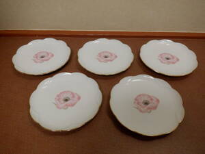 Ｃ５　NORITAKE　のりたけ（日本陶器）　金彩　花柄模様の小皿　５枚セット　外箱なし　中古