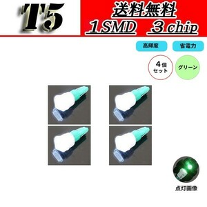 T5 バルブ グリーン メーター ウェッジ LED 12V ランプ 4個 セット SMD 複数注文OK 緑 ライト 5050chip 定形外