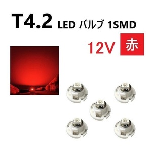 T4.2 LED バルブ 12V 赤 【5個】メーター球 ウェッジ SMD レッド 定形外 送料無料