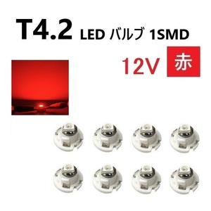 T4.2 LED バルブ 12V 赤 【8個】メーター球 ウェッジ SMD レッド 定形外 送料無料