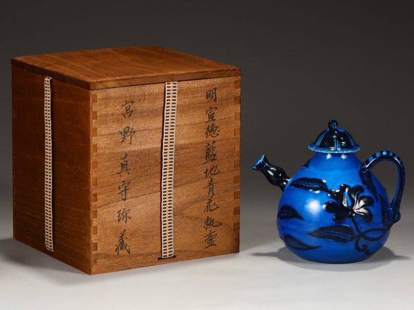 明 陶磁器 青花梵文八寶紋 瓜稜罐」染付 置物 擺件 古賞物 中国古美術