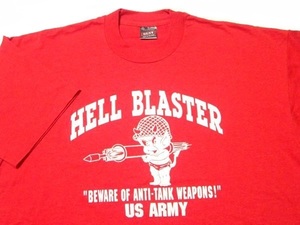 ★90's USA製ヴィンテージ古着♪フルーツオブザルーム★TシャツXL/赤FRUIT OF THE LOOM HELL BLASTER DEVIL TEE US ARMY1990年代黒タグ