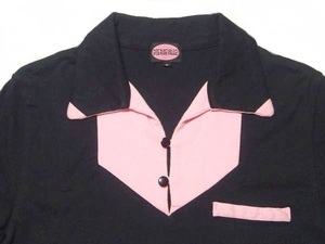 * rare!GREASEVILLE!* short sleeves shirt S/ black grease vi ru rockabilly 50's style polo-shirt . collar shirt men's jacket 