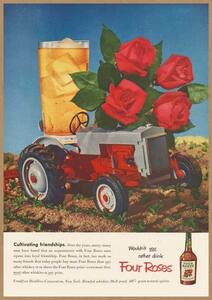 FOUR ROSES レトロミニポスター B5サイズ ◆ 複製広告 フォア・ローゼズ バラの花 トラクター USAD5-048