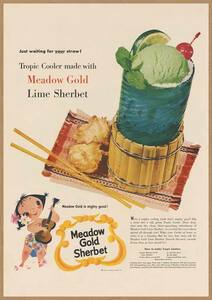 Meadow Gold レトロミニポスター B5サイズ 複製広告 ◆ ライムシャーベット ハワイ 女の子 USAD5-063
