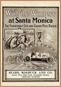 ヴァンダービルト杯 レトロミニポスター B5サイズ 複製広告 ◆ 1914 メルセデス 自動車レース サンタモニカ USAD5-182
