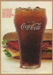 Coca-Cola レトロミニポスター B5サイズ 複製広告 ◆ グラス コカコーラ サンドイッチ ランチ USAD5-124