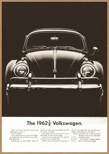 ワーゲン ビートル VW レトロミニポスター B5サイズ ◆ 複製広告 タイプ1 モノクロ 正面 フロント USAD5-189