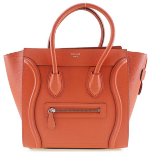 CELINE セリーヌ ラゲージマイクロショッパー 167793DRU.27 ハンドバッグ レザー 朱色 レディース【I151523020】中古