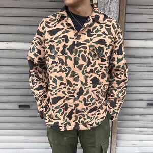 希少 70s 英国 CROWN HUNTING CLOTHING ダックハンターカモ 迷彩 シャツ ジャケット カモフラ 海兵隊 イギリス軍 ハンティング XL