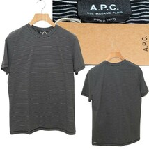 ★【送料無料 新品タグ付き】本物 20FW A.P.C.(APC) アーペーセー コットン100％ ボーダー クルーネック Tシャツ サイズM 半袖 ブラック系_画像1