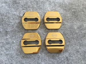 日産 NISSAN 車のドアロックストライカーカバー 装飾カバー部品 ドアストライカー ステンレスカバー 4枚セット ゴールド