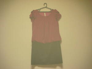 ロペピクニック　サテン地×ストライプ　切り替え　ワンピース　ドレス　赤紫×黒　美品