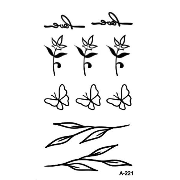 【即日発送】モノクロタトゥーシール 簡単 かわいい 肌見せ(ラブ/植物/ちょうちょ)