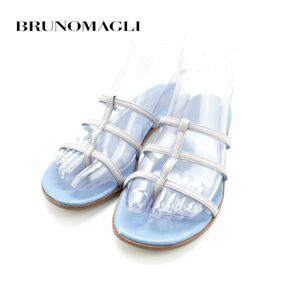 BRUNOMAGLI ブルーノマリ 34 1/2 22.5 トングサンダル イタリア製 レザー 水色 ライトブルー/EC236