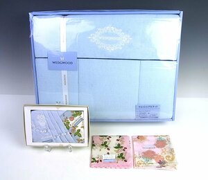 ◆未使用◆WEDGWOOD/ウェッジウッド◆ウォッシャブルケット×1/ハンカチ（箱）×2/ハンカチ×2◆計5点セット◆ワイルドストロベリー◆綿◆