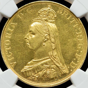 ★5ソブリン ヴィクトリア女王 ジュビリーヘッド★ 1887年 イギリス 5ポンド金貨 MS61（NGC,PCGSアンティークコイン投資）ビクトリア