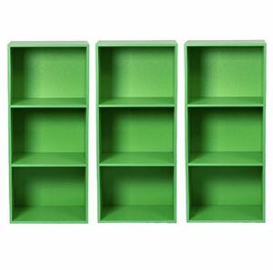 【新品】カラーボックス3段 　3個セット（グリーン）子供部屋　本棚　３段ボックス　絵本　雑誌　コレクションラック　オープンシェルフ
