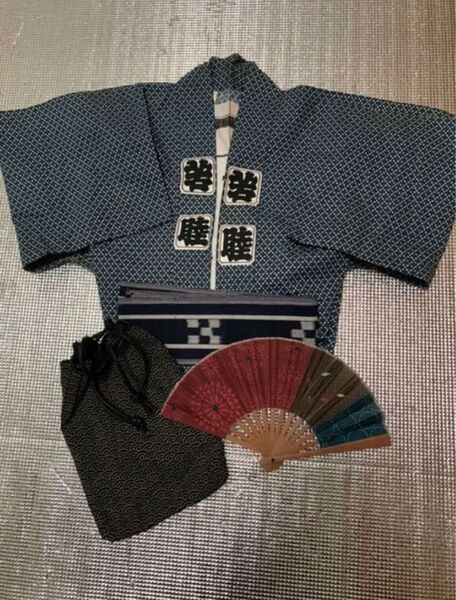 江戸一/若睦半纏 帯 巾着 扇子セット