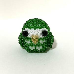 緑フクロウ　ふくろう　ビーズドール　ビーズ細工　Amigurumi handmade beads doll ハンドメイド　編みぐるみ　あみぐるみ