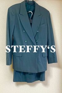 レディース STEFFY‘S セットアップ ジャケット スカート スーツ　サイズ9 特徴的なグリーンカラーです。