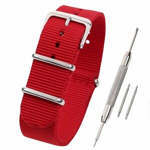 NATO type clock belt clock band nylon change band change belt 20mm red ( exchange instructions exchange tool spring stick attaching ) free shipping 