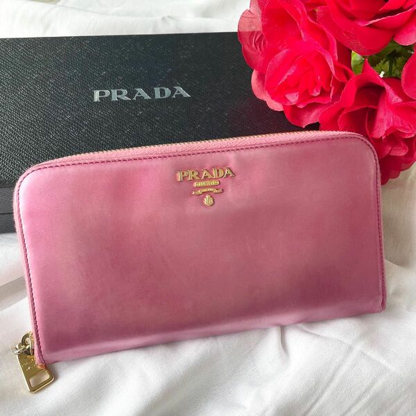 【良品 正規品】PRADA プラダ レザー ラウンドファスナー 長財布 WALLET LEATHER