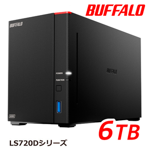送料無料■美品 　BUFFALO 6TB ネットワーク対応HDD NAS LS720D0602 高速ヘキサコアCPU搭載 DTCP-IP機能 2ベイ/3TB×2台ハードディスク搭載