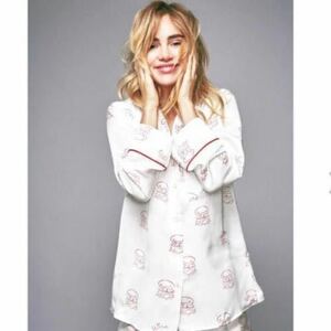 色染み有 未使用 未着 gelato pique ジェラートピケ Suki Waterhouse ハンバーガーサテンシャツ2017AW サイズフリー オフ白 定価、6.200+税