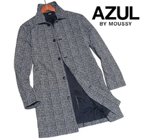 新品! アズールバイマウジー ニットジャガード ステンカラーコート ブラック (M) ☆ AZUL BY MOUSSY メンズ チェック ストレッチ 黒 灰 ★_画像1