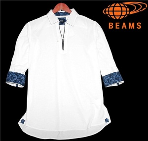  new goods!! BEAMS HEART piping design 7 minute sleeve shirt pull over white (M) cheap postage * Beams Heart cut and sewn Capri shirt white *