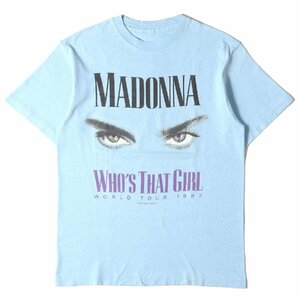 MADONNA マドンナ スタッフ限定 非売品 WHOS THAT GIRL WORLD TOUR 1987 日本公演 クルーネック Tシャツ ライトブルー 古着 希少