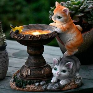  lovely 2 pcs. cat garden light solar LED light outdoors ornament garden ornament goldfish small bird objet d'art waterproof sun light Northern Europe antique 