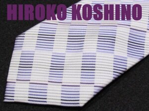 D 482 ヒロココシノ HIROKO KOSHINO ネクタイ 紫色系 チェック柄 ジャガード