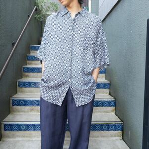 USA VINTAGE PATTERNED DESIGN SILK100% SHIRT/アメリカ古着柄デザインシルク100%シャツ