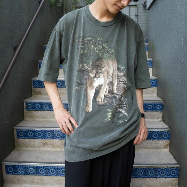 USA VINTAGE WILD COUGAR PRINT DESIGN T SHIRT/アメリカ古着クーガープリントデザインTシャツ