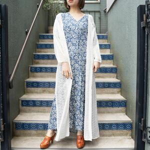 USA VINTAGE CROCHET DESIGN SUMMER KNIT LONG CARDIGAN/アメリカ古着鍵編みデザインサマーニットロングカーディガン