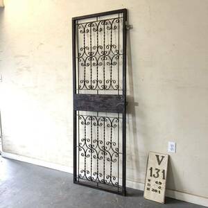 V-131=W69×H201 old iron made. one-side . door fittings fence antique door gate gate Vintage divider partition crime prevention ftg