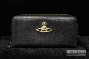 良品★R07 Vivienne Westwood ヴィヴィアンウエストウッド EXECUTIVE 牛革 長財布 ブラック ラウンドファスナー 約10cm×20cm×3cm